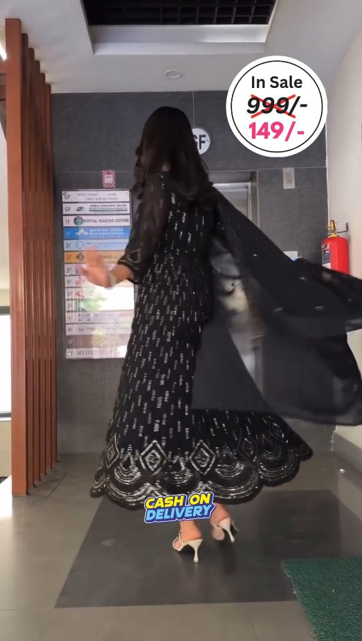 Women Black Colour Embellished Anarkali Kurta Set with Dupatta